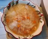 A picture of step 3 of Rice Porridge with Shrimp and Vegetables.
