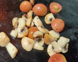 A picture of step 6 of Mushroom spinach ricotta tart with stir fried cherry tomatoes.