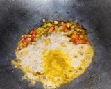 A picture of step 7 of Kadali Manja Rai (Banana stem curry in mustard paste).