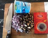 A picture of step 2 of Smoked Paprika + Fresh Rosemary Chicken with Saffron-Bacon-Mushrooms-Red Onions Cream Sauce.