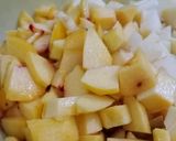 A picture of step 2 of Yogurt fruit chat including banana 🍌 apple 🍎 peaches 🍑.