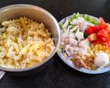 A picture of step 1 of Italian pasta with white sauce.