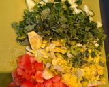 A picture of step 1 of Fattoush - Lebanese salad.
