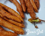 A picture of step 3 of Mirchi Bhajiye with Gongura Chutney.