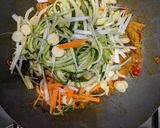 A picture of step 4 of Singapore style pork noodles.