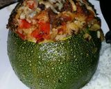 A picture of step 8 of Round, Stuffed Zucchini with Brown Rice, Ground Beef, Red Pepper.