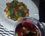 A picture of step 6 of Curried patotoes with zobo drink.