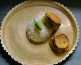 A picture of step 8 of Aubergine dipped in Besan or Chickpea flour / Pur Bhora Begun Bhaaja in Thakurbari style.