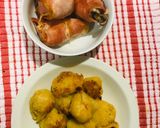 A picture of step 1 of Dumplings and chicken repaid with bacon.