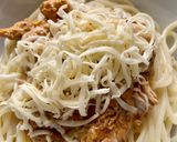 A picture of step 2 of Creamy spaghetti from left over Handi.