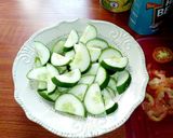 A picture of step 1 of Cucumber salad nd My Crazy salad dressing.