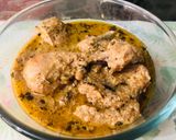 A picture of step 8 of Dahi wala Kukkad Chicken in yoghurt curry base.