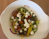 A picture of step 2 of Greek Panzanella Salad.