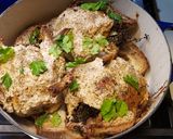A picture of step 15 of Roasted Cornish Hens over French Breads with a Rich Creamy Top.
