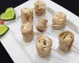 A picture of step 3 of One Bite Tortilla Pinwheels.