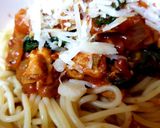 A picture of step 5 of My Medditeranean Tasting Chicken with Spaghetti. 😅.