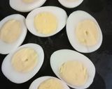 A picture of step 2 of Deviled Eggs with Beetroot Hummus.