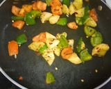 A picture of step 3 of Spicy Honey-Yogurt Mutton Kababs with sautéed veggies.