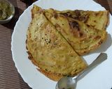 A picture of step 3 of Paneer stuffed besan cheela.