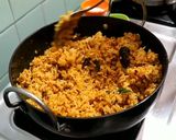 A picture of step 5 of Kaisasive chitranna / coconut mustard rice.