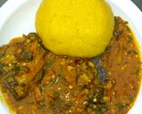 A picture of step 3 of Ogbono and okro soup.