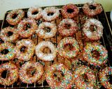 A picture of step 12 of #Week4challenge Charity recipe. Chocolate donuts 🍩.