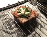 A picture of step 6 of Veal Chop Tagliata (about 1.3 lbs) with Gorgonzola Cream, Hazelnuts, and Peppers.