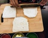 A picture of step 2 of Pinwheel sandwitches/Tricolour Sandwiches.