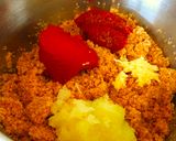 A picture of step 2 of Kibbeh Nayyeh with Pomegranate Molasses and Lemon Juice 🍋🍋.