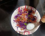A picture of step 2 of Schzewan vegetable sandwich.