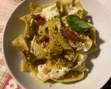 A picture of step 6 of Pappardelle with Pistachios, Béchamel, and Speck.