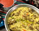A picture of step 9 of Mutton Maqluba.