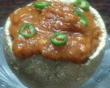 A picture of step 2 of Woodapple (kotha) and chilli chutney.