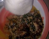 A picture of step 4 of Tuwo Rice, ugu and egusi soup.