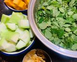 A picture of step 1 of Sajana ghanta (Mixed vegetable Drumstick leaves).