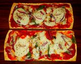 A picture of step 4 of Mike's 10 Minute Salt Brick Pizza Margheritas.