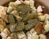 A picture of step 2 of Celariac & Apple soup finished with Rocket...Cheesy Paprika Ciabatta.
