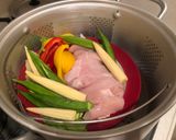 A picture of step 4 of Steamed chicken & vegetables with Asian style sauce.