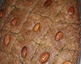 A picture of step 7 of Basbousa (semolina cake).