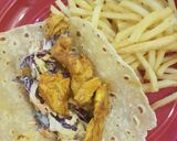 A picture of step 7 of BBQ chicken with homemade tortillas.