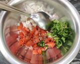 A picture of step 2 of FRENCH GARLIC TOAST with TOMATO SALAD paired with BOILED EGGS..