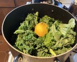 A picture of step 1 of California Farm Lemon Garlic Kale Mash.