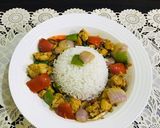 A picture of step 4 of Leftovers chicken achaari fajita.