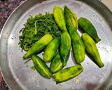 A picture of step 1 of Andhra style stuffed karela.