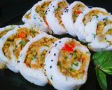 A picture of step 24 of Veg Sushi with leftover rice.