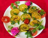A picture of step 9 of Moong Dal Cheela Pinwheels.