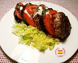 Foto del paso 16 de la receta: Hamburguesas de solomillo de ternera, con tomates, berenjenas y vinagreta de albahaca