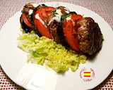 Foto del paso 16 de la receta: Hamburguesas de solomillo de ternera, con tomates, berenjenas y vinagreta de albahaca