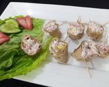A picture of step 3 of One Bite Tortilla Pinwheels.