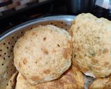 A picture of step 6 of Kasuri methi poori with potato curry.